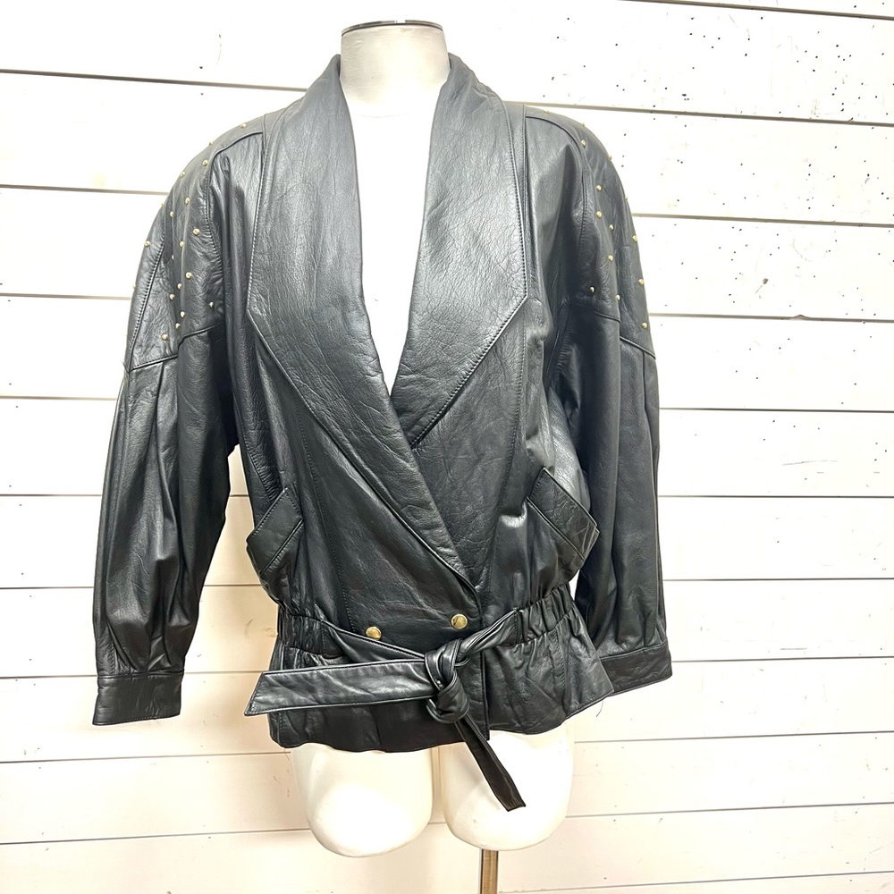 Donna pelle black leather jacket retro medium